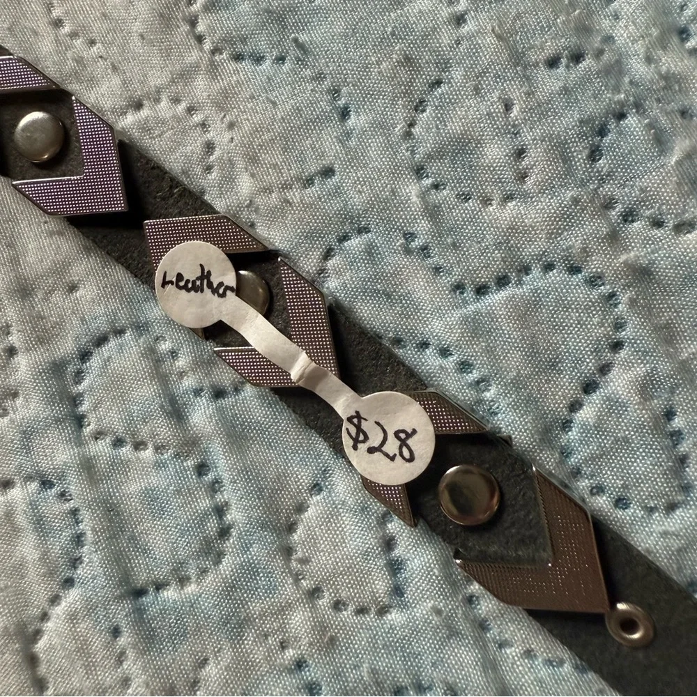 Silver and Grey Geometric Leather Bracelet - Picture 7 of 7